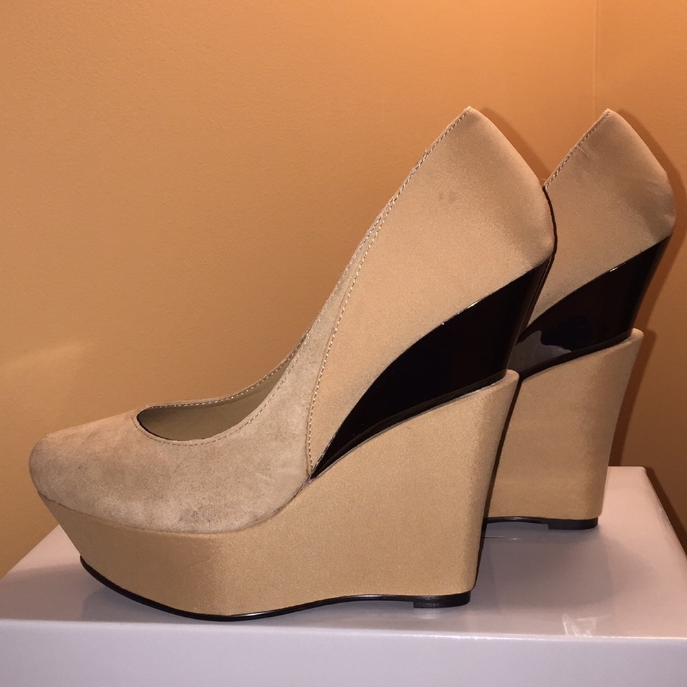 Tan Platform Wedge Pumps